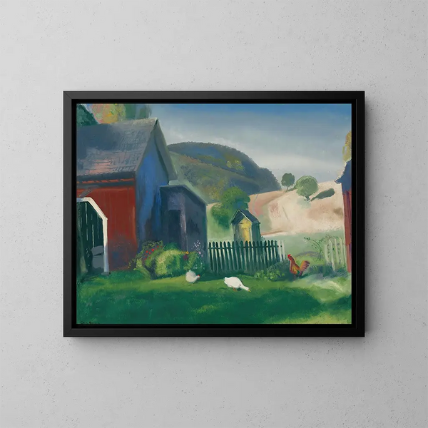 La Ferme et les Poules - George Wesley Bellows — gerahmtes Bild an der Wand