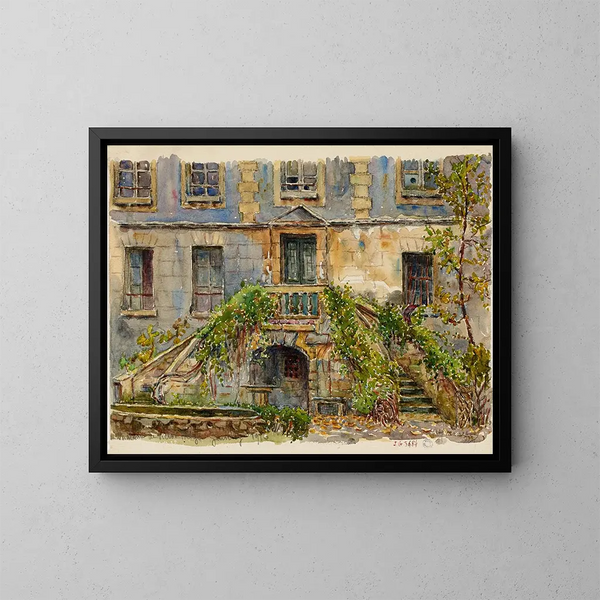 Das Schloss von Victor Hugo in Gentilly, Gartenseite - Georges-Henri Manesse — gerahmtes Bild an der Wand