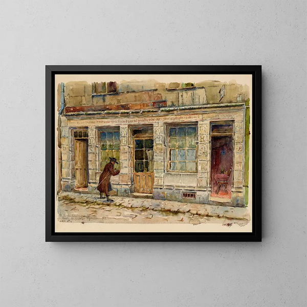 Alte Haus des 15. Jahrhunderts, Haus von Nicolas Flamel, genannt Haus des Großen Giebels, 51 Rue de Montmorency - Georges-Henri Manesse — gerahmtes Bild an der Wand