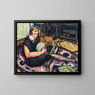 Georges Gaudion - Luce on the banjo in the living room in Rabastens.webp
