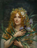 Ofelia – Georges Roussin — giovane dai capelli rossi con corona di fiori e iris viola