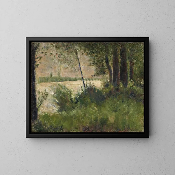 Ufer am grasbewachsenen Flussbett - Georges Seurat — gerahmtes Bild an der Wand