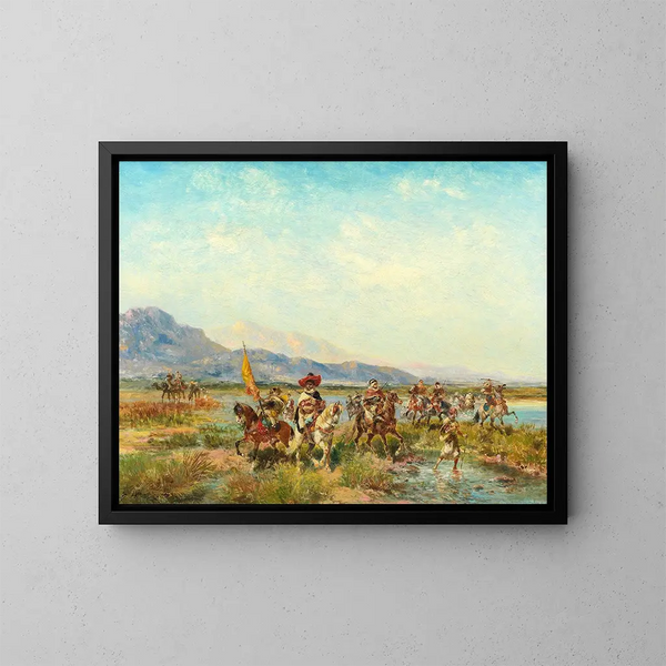 Reiter, die einen Fluss überqueren - Georges Washington — gerahmtes Bild an der Wand