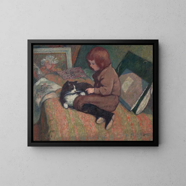 L'Enfant au chat - Georges d'Espagnat — quadro incorniciato alla parete