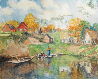 Georgy Alexandrovich Lapchine - Village au bord dun lac en Russie.webp