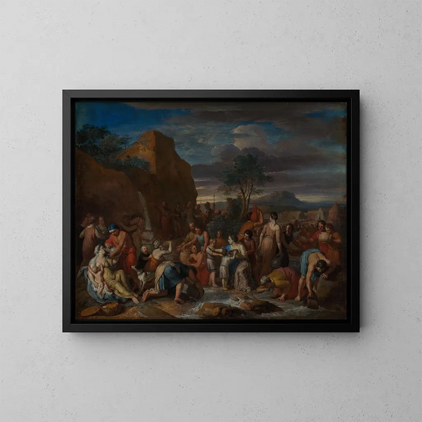 Moses schlägt Wasser aus dem Felsen - Gerard Hoet — gerahmtes Bild an der Wand