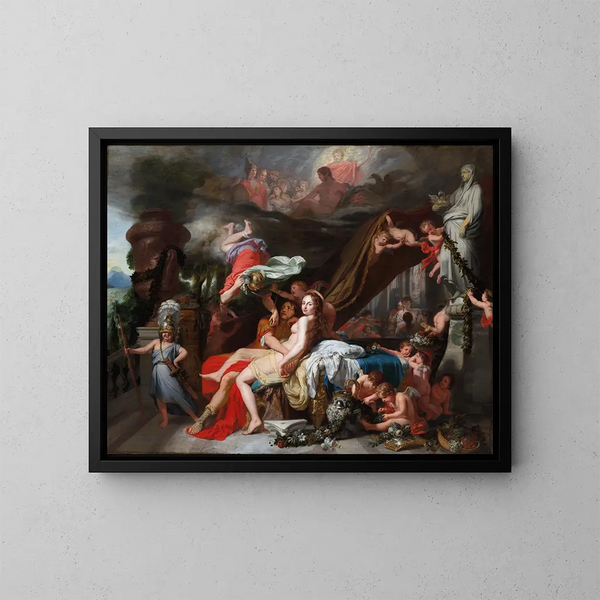 Hermès-Gemälde, das Calypso befiehlt, Odysseus zu befreien - Gerard de Lairesse — gerahmtes Bild an der Wand