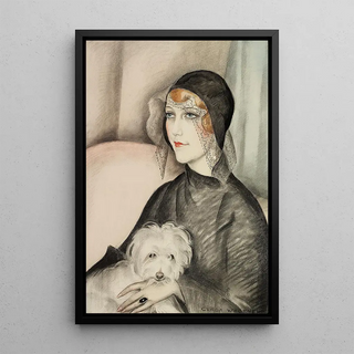 Gerda Wegener - Ung dame med sort klokkehat og lille hvid skdehund.webp