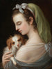 Eine Frau mit einem King-Charles-Spaniel - Deutsche Schule — Ansicht des Kunstwerks