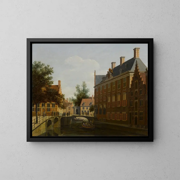del quadro L'Hôtel des Gentlemen de l'Oude Zijds à Amsterdam - Gerrit Adriaensz Berckheyde | Reproduction — quadro incorniciato alla parete