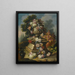 Eine Stillleben mit einer Girlande aus Rosen, Tulpen, Nelken und anderen Blumen, die um eine Steinuhr drapiert sind, in einer Landschaft - Giacomo Nani — gerahmtes Bild an der Wand