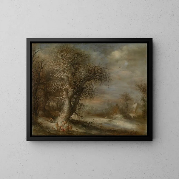 Landschaft mit Schnee und Zigeunern - Gijsbrecht Leytens — gerahmtes Bild an der Wand