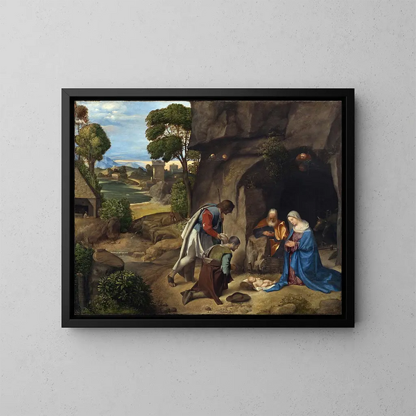 L'Adoration des bergers - Giorgione — gerahmtes Bild an der Wand