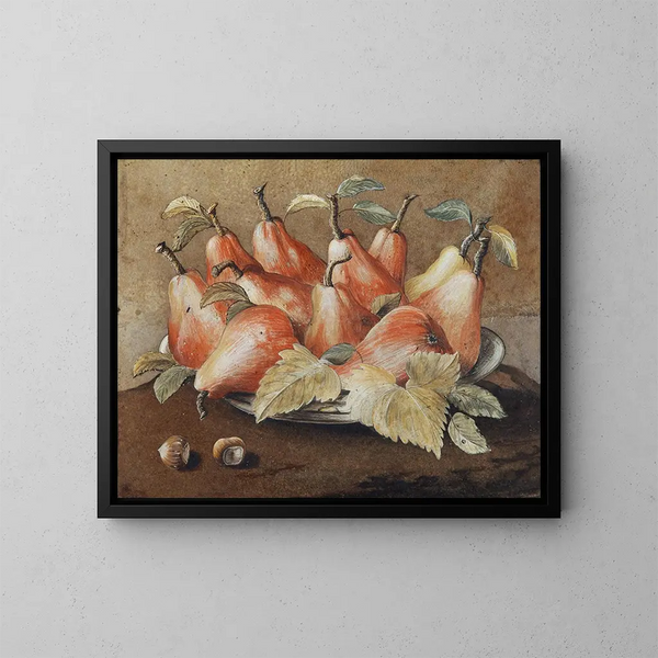 Nature morte con pere e nocciole - Giovanna Garzoni — quadro incorniciato alla parete