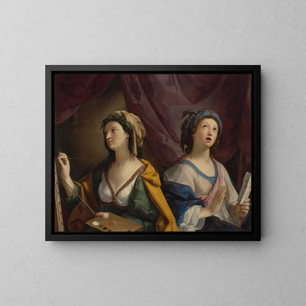 Allegorie der Malerei und der Musik - Giovanni Andrea Sirani — gerahmtes Bild an der Wand