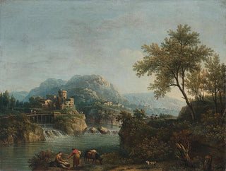 Giovanni Battista Cimaroli - Paesaggio fluviale con figure e un asino.webp