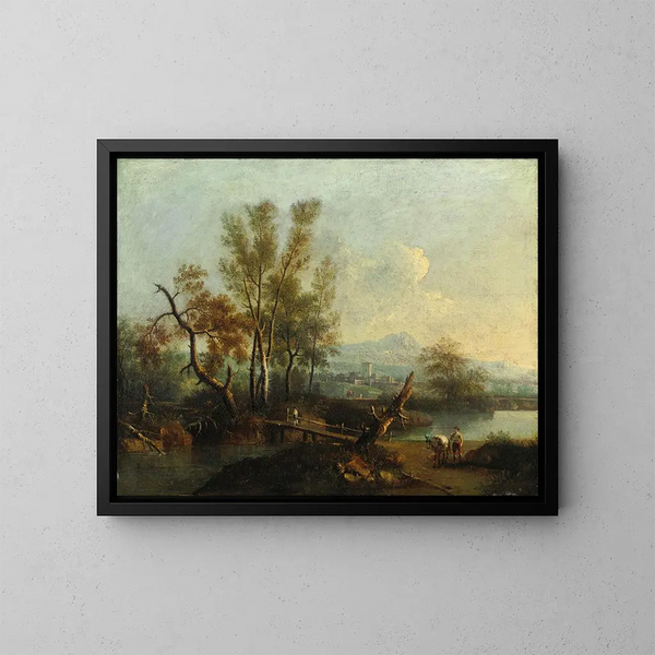 Flusslandschaft mit Figuren - Giovanni Battista Cimaroli — gerahmtes Bild an der Wand