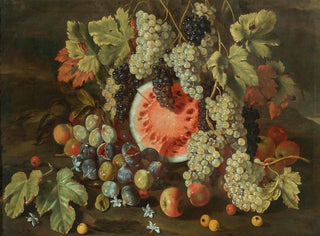 Giovanni Battista Ruoppolo - Still Life In A Landscape With Grapes Watermelons Figs And Apples.webp