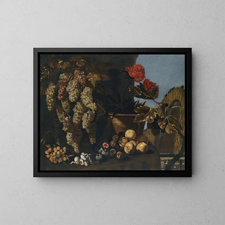 Giovanni Battista Ruoppolo - Still Life With Hanging Grapes On The Vine Figs And Fungi In A Garden Setting.webp