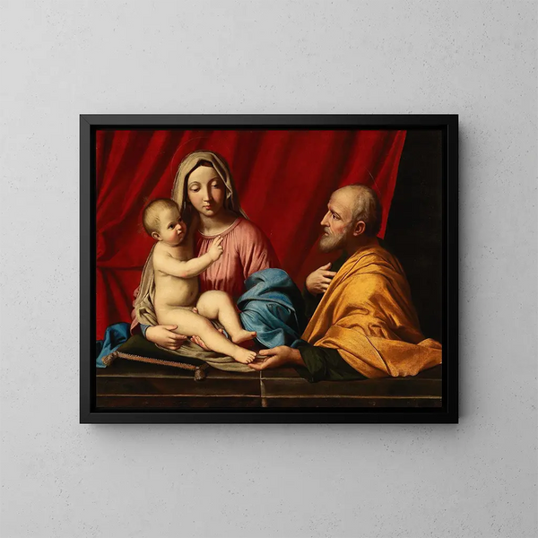 Die Heilige Familie - Giovanni Battista Salvi da Sassoferrato — gerahmtes Bild an der Wand