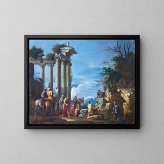 Giovanni Ghisolfi - Figures by a ruined temple with Pythagoras appearing from the cavern.webp