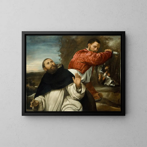 Die Tod von heiligen Petrus Martyr - Giovanni Girolamo Savoldo — gerahmtes Bild an der Wand