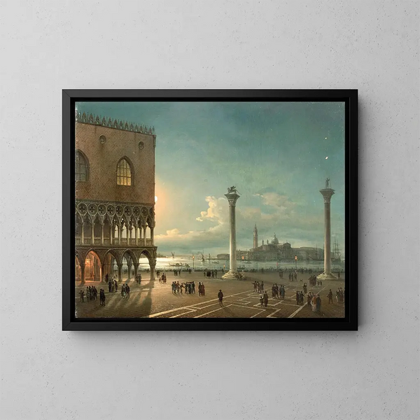 La Piazzetta de San Marco al chiaro di luna a Venezia - Giovanni Grubacs — quadro incorniciato alla parete