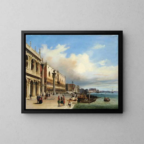 Venezia, vista della Riva degli Schiavoni con il Palazzo dei Dogi - Giovanni Grubacs — quadro incorniciato alla parete