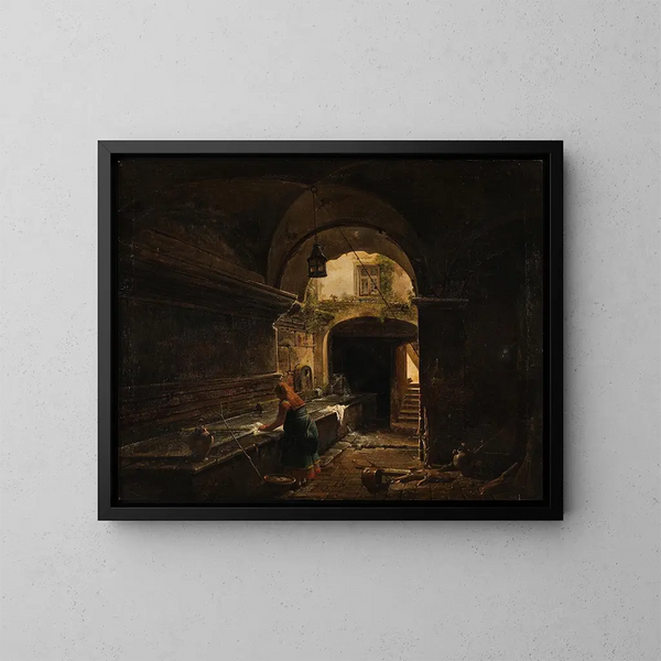 L'acquedotto romano Aqua Vergine nel cortile di via del Nazareno n° 12 - Giovanni Lazzarini — quadro incorniciato alla parete