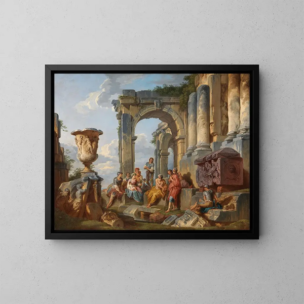 Un caprice con san Pietro che predica ai Romani - Giovanni Paolo Panini — quadro incorniciato alla parete