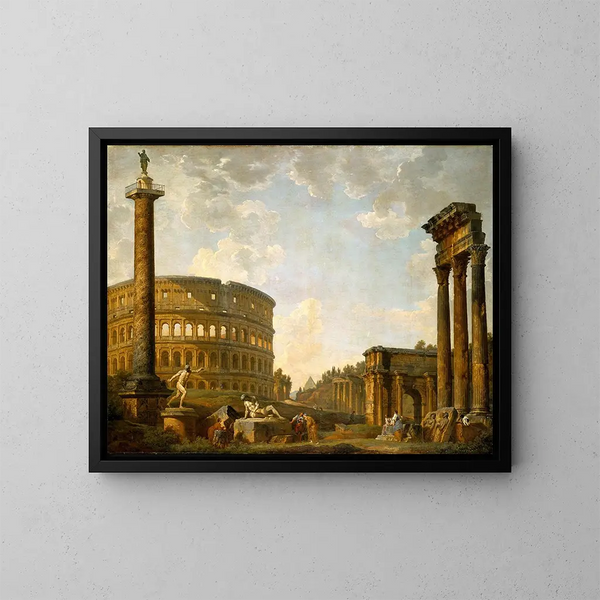 Caprice romano: Il Colosseo e altri monumenti - Giovanni Paolo Panini — quadro incorniciato alla parete