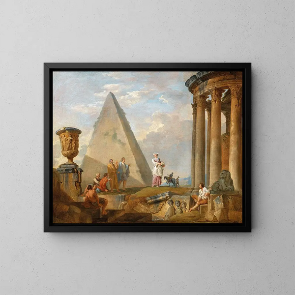 Rovine con una donna che predica - Giovanni Paolo Panini — quadro incorniciato alla parete