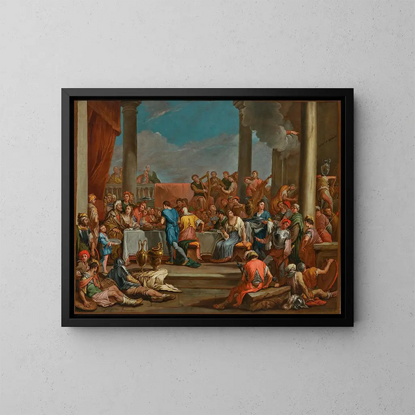 Il banchetto di Balthazar - Giulio Carpioni — quadro incorniciato alla parete