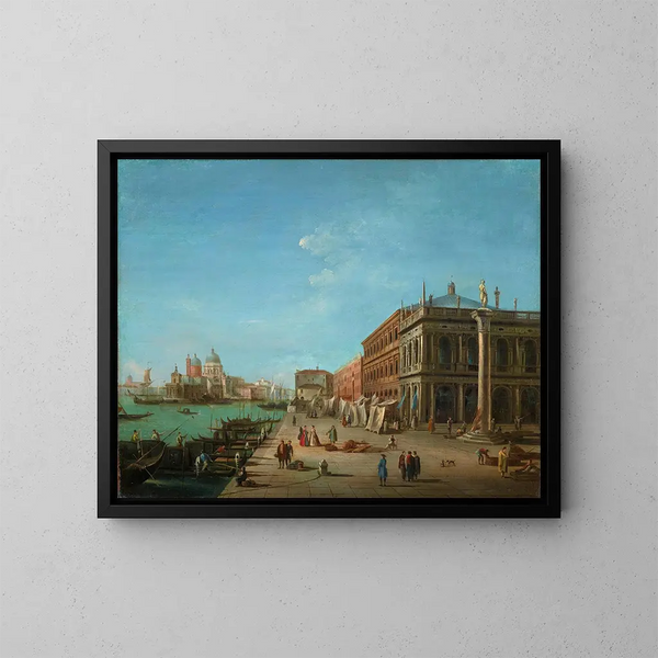 Le Molo avec le Palazzo della Zecca et la Bibliothèque Marciana, l'église de Santa Maria della Salute au-delà - Giuseppe Bernardino Bison — gerahmtes Bild an der Wand
