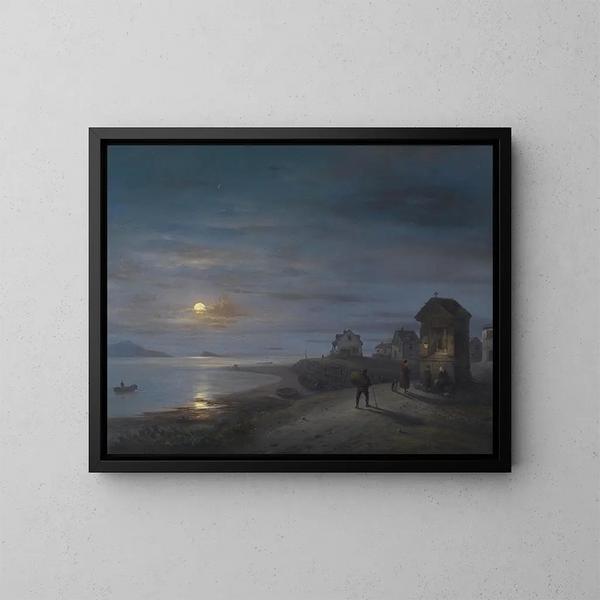 Paesaggio costiero sotto la luna crescente - Giuseppe Canella — quadro incorniciato alla parete