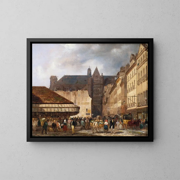 La rue des Prouvaires e la chiesa di Saint-Eustache - Giuseppe Canella — quadro incorniciato alla parete