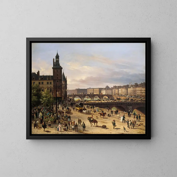 Il mercato dei fiori, la Torre dell'Orologio, il Ponte au Change e il Pont Neuf - Giuseppe Canella — quadro incorniciato alla parete