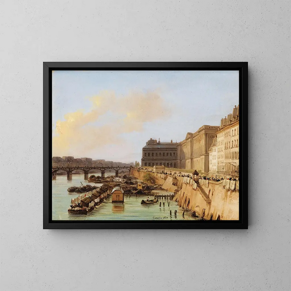 Parigi, vista del ponte delle Arti e del Louvre - Giuseppe Canella — quadro incorniciato alla parete