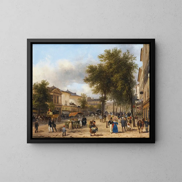 Parigi, vista del Théâtre des Variétés su Boulevard Montmartre - Giuseppe Canella — quadro incorniciato alla parete