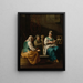 Eine Allegorie des Winters mit einer jungen Frau beim Spinnen in einem Interieur und einer alten Frau und Kindern, die sich an einem Ofen wärmen - Giuseppe Gambarini — gerahmtes Bild an der Wand