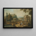 Landschaftsgemälde mit einer römischen Ruine und ruhenden Figuren in der Nähe eines Bachs - Giuseppe Zais — gerahmtes Bild an der Wand