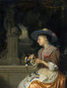 Frau flechtet einen Blumenkranz - Godfried Schalcken — Ansicht des Kunstwerks