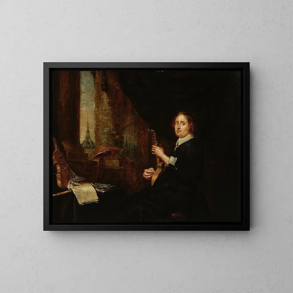 Portrait eines Mannes mit einer Zither - Gonzales Coques — gerahmtes Bild an der Wand