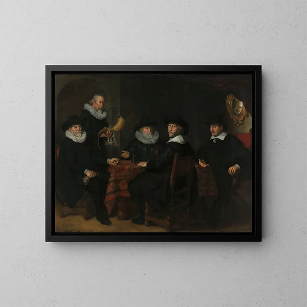 Vier Gouverneure der Bürgerwache der Arquebusiers von Amsterdam 1642 - Govert Flinck — gerahmtes Bild an der Wand