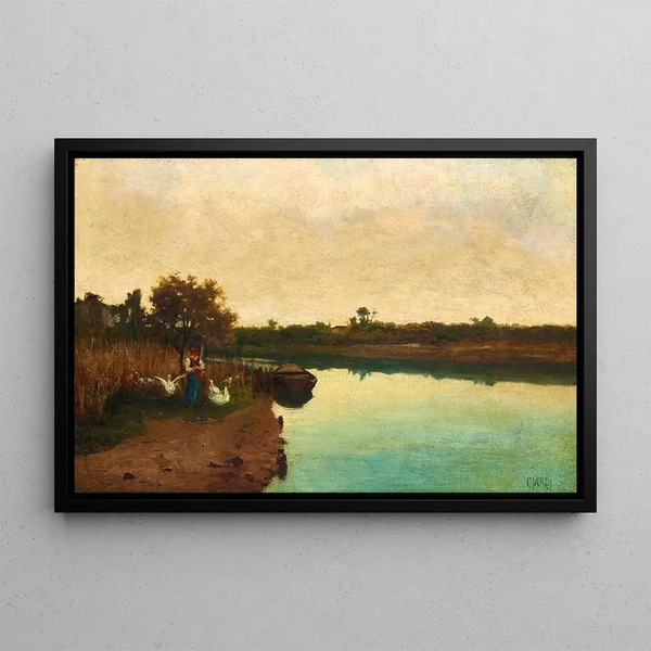 Guglielmo Ciardi - Venice a Girl with Geese on the Banks of the Sile River.webp