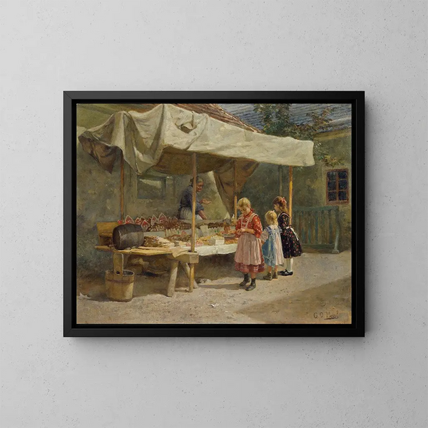 Alla bancarella di pan di zenzero - Gustav August Hessl — quadro incorniciato alla parete