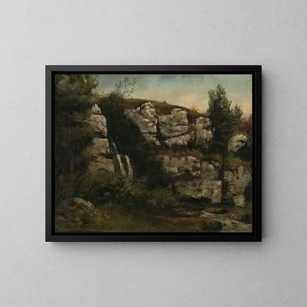 Paesaggio con scogliere rocciose e una cascata - Gustave Courbet — quadro incorniciato alla parete
