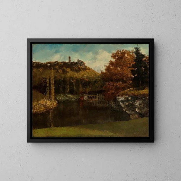 Das Waschhaus, Ansicht und Ruinen der Burg Sceaux-en-Vallée - Gustave Courbet — gerahmtes Bild an der Wand