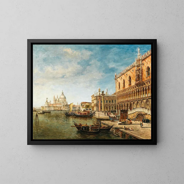 Una vista di Venezia con il Palazzo Ducale e la Punta della Dogana all'orizzonte - Gustave Walckiers — quadro incorniciato alla parete