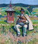 Highlander mit einer Bandura auf einem Landschaftshintergrund - Gustav Pillati — Ansicht des Kunstwerks